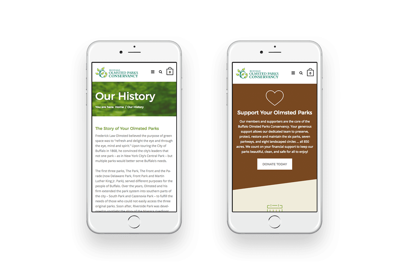 Responsive design for nonprofit Olmsted Parks Conservancy