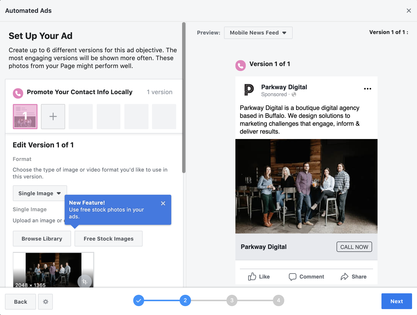 Screenshot of Automated Ad in Facebook Ads Manager