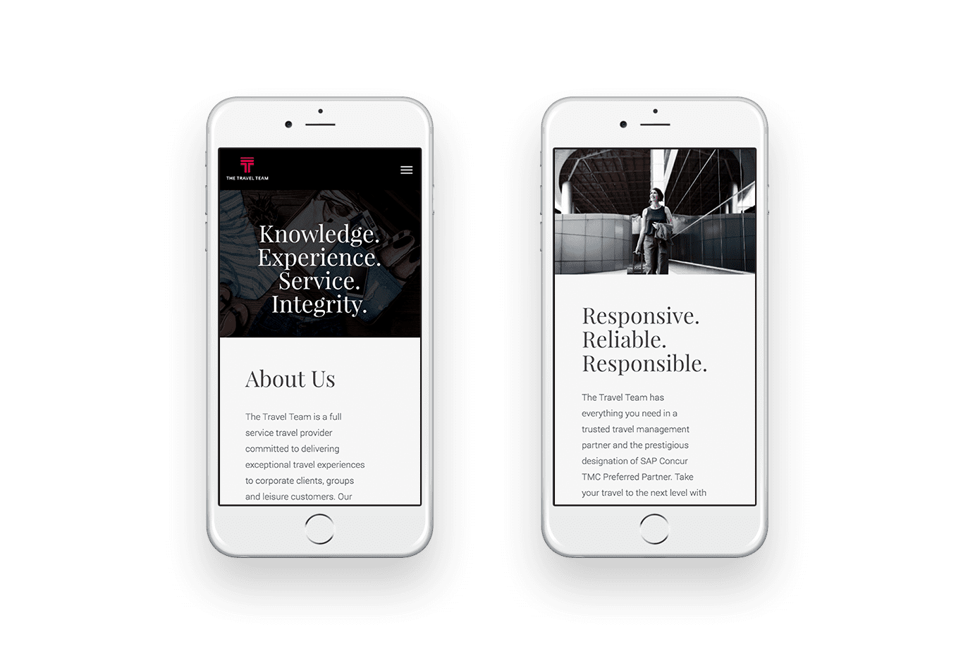The Travel Team responsive design displayed on mobile
