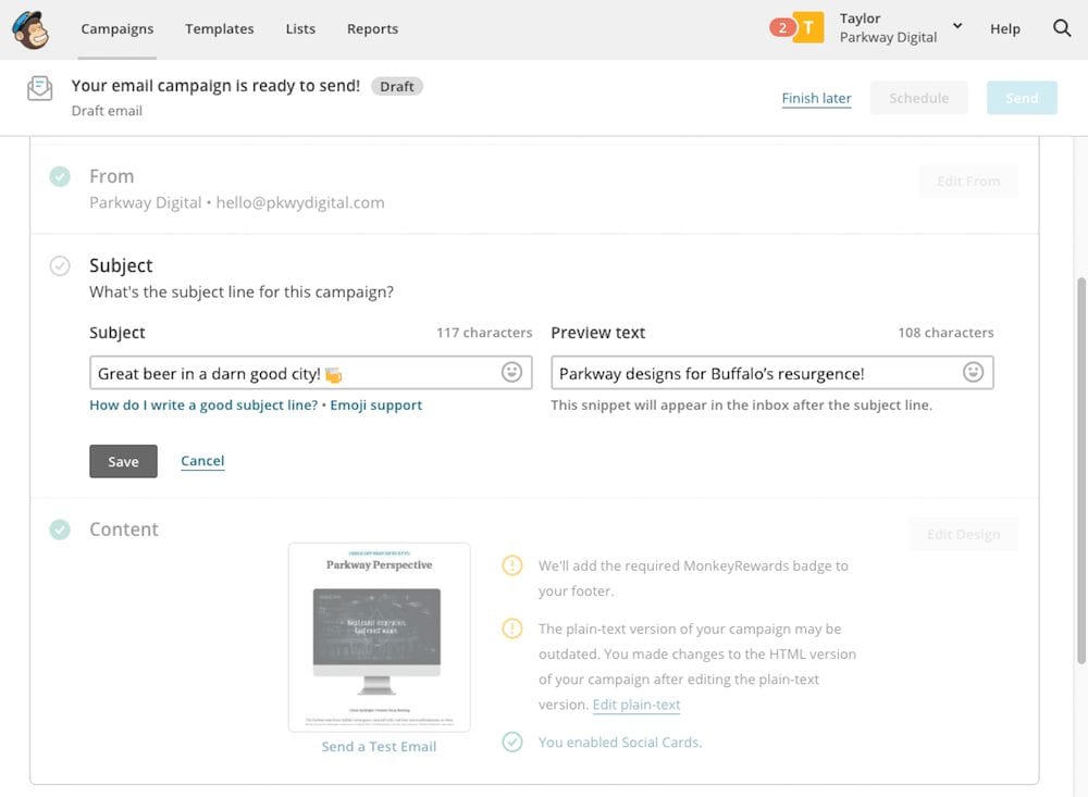 Crafting subject lines in MailChimp