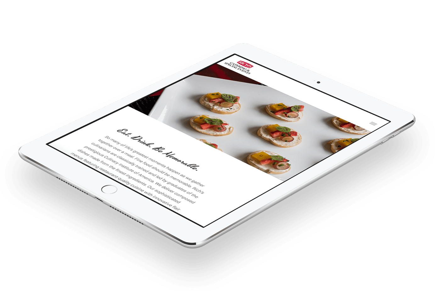 Rich's Catering website screenshot on iPAD