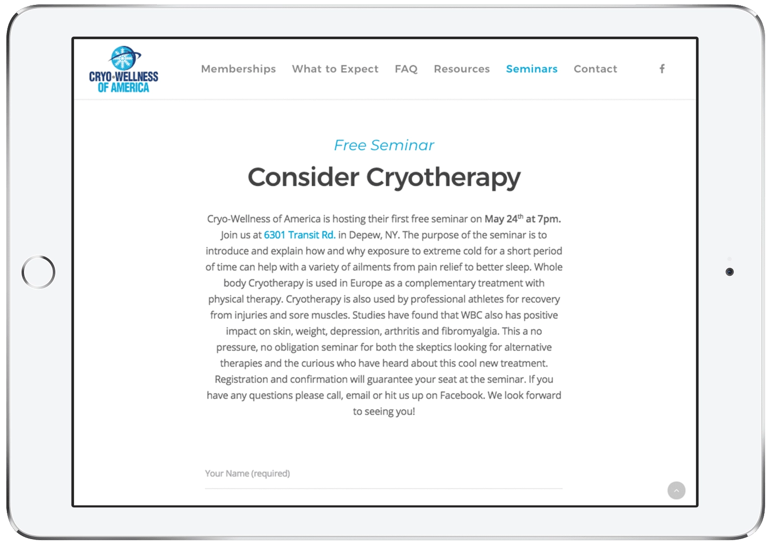 Integrating CRM system into Cryo Wellness website