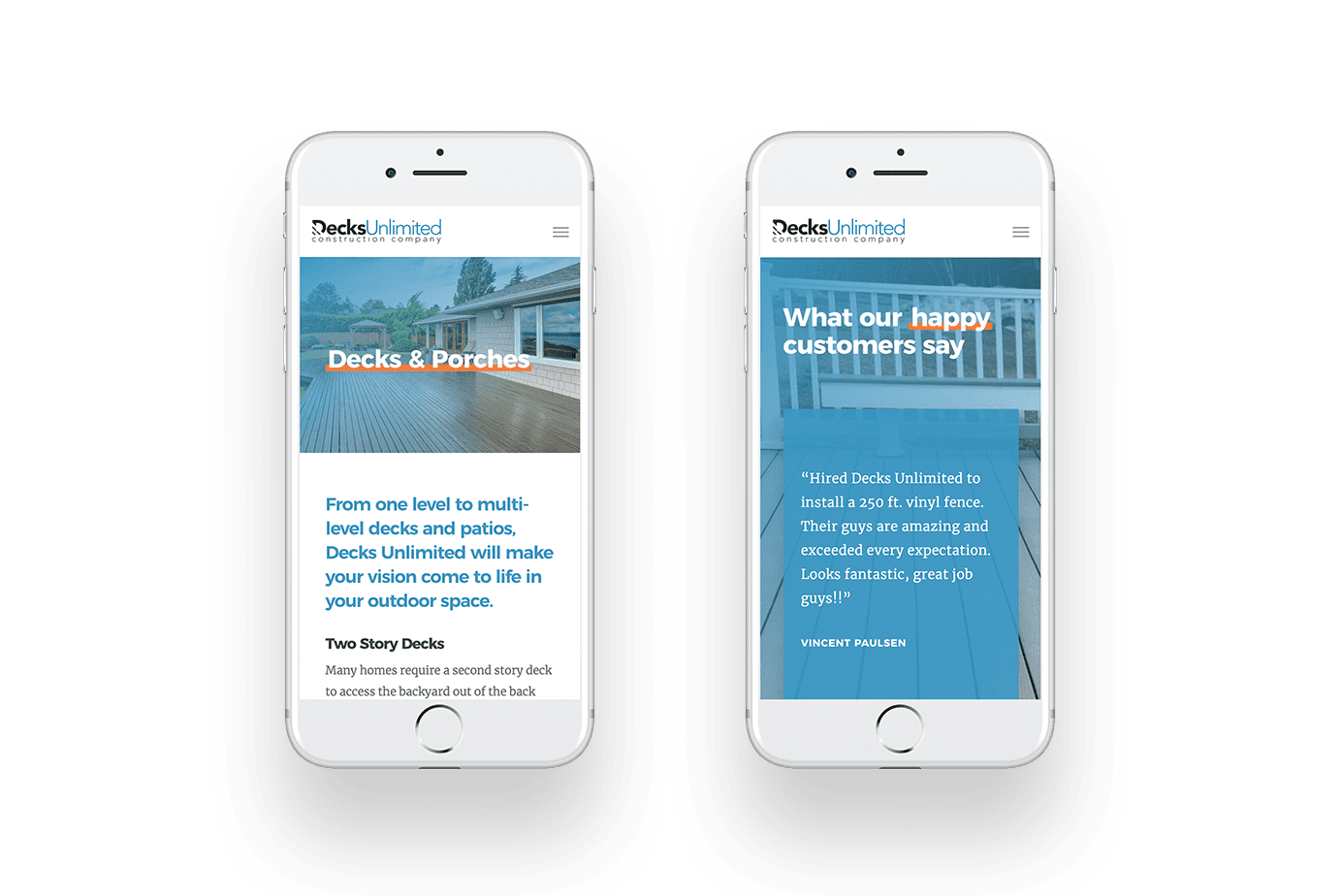 Decks Unlimited responsive website phone display