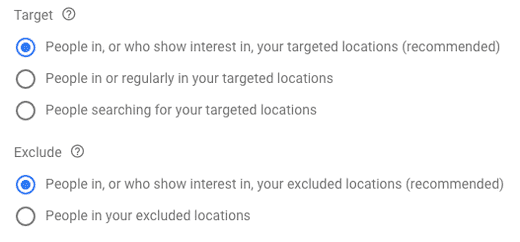 Targeting options on Google Ads