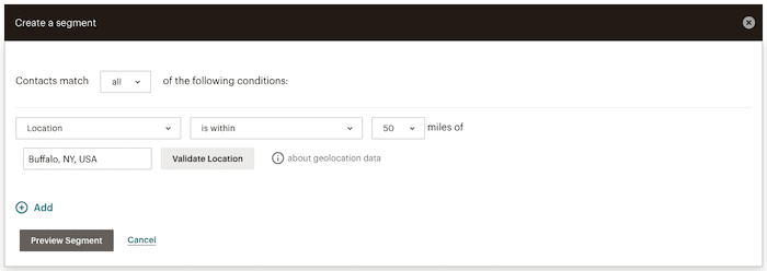 Creating geographic segments in Mailchimp audiences