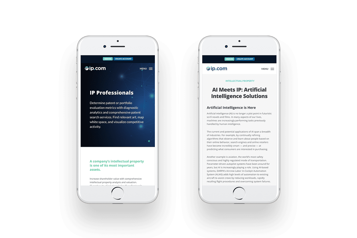 IP.com mobile-friendly web design