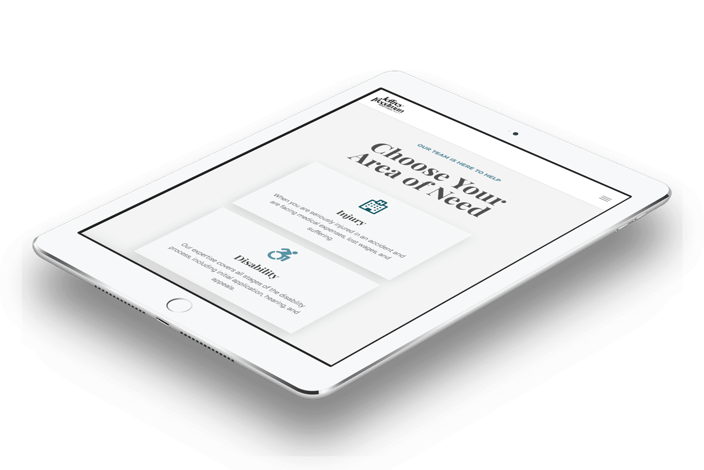 Jeffrey Freedman Attorneys website design on tablet