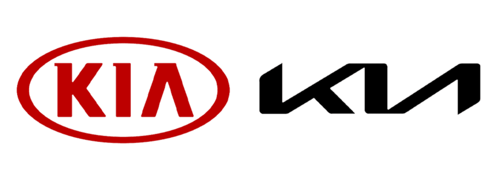Old and new Kia logos side by side