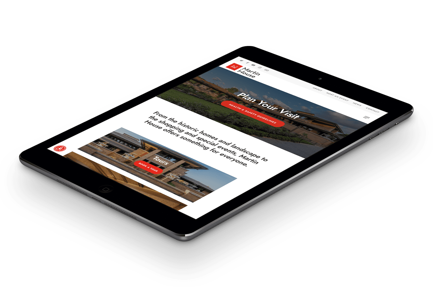Screenshot of Frank Lloyd Wright's Martin House website on tablet