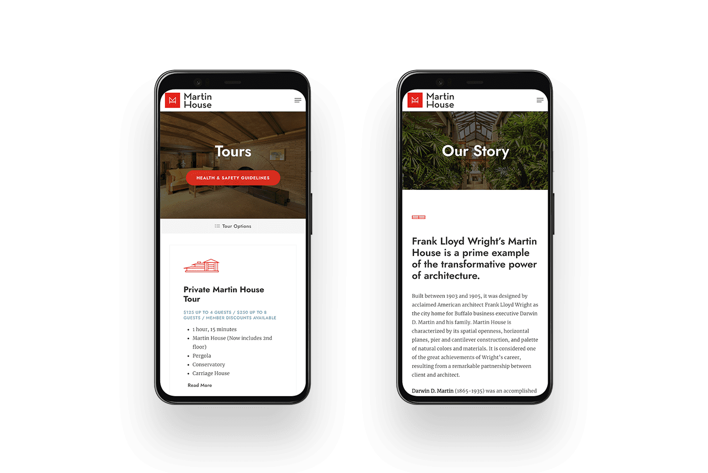 Screenshot of Frank Lloyd Wright's Martin House website on mobile