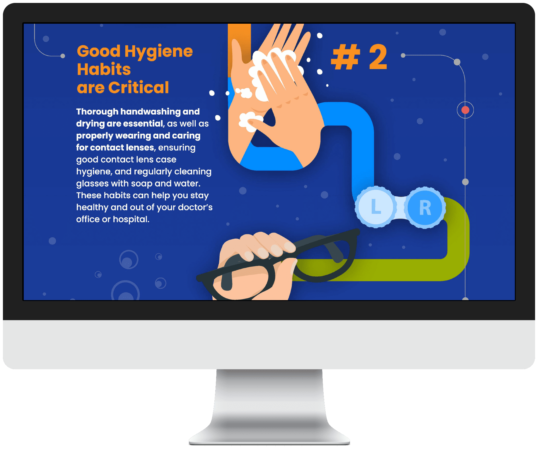 CORE contact lens wear and coronavirus infographic mockup on desktop