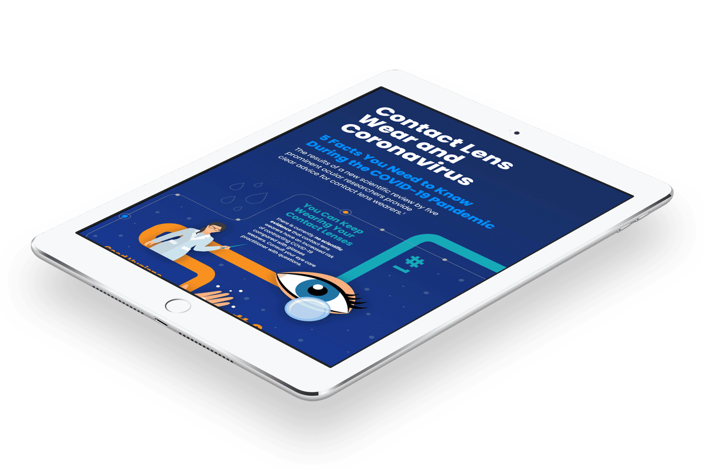 CORE contact lens wear and coronavirus infographic mockup displayed on tablet