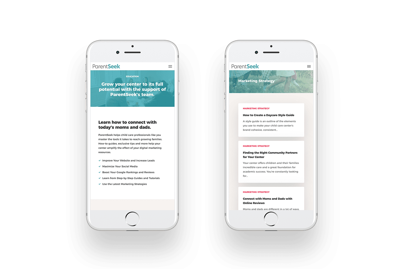 ParentSeek responsive website design on phone display