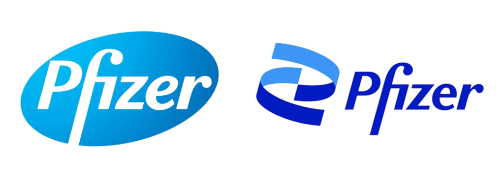 Old and new Pfizer logos side by side
