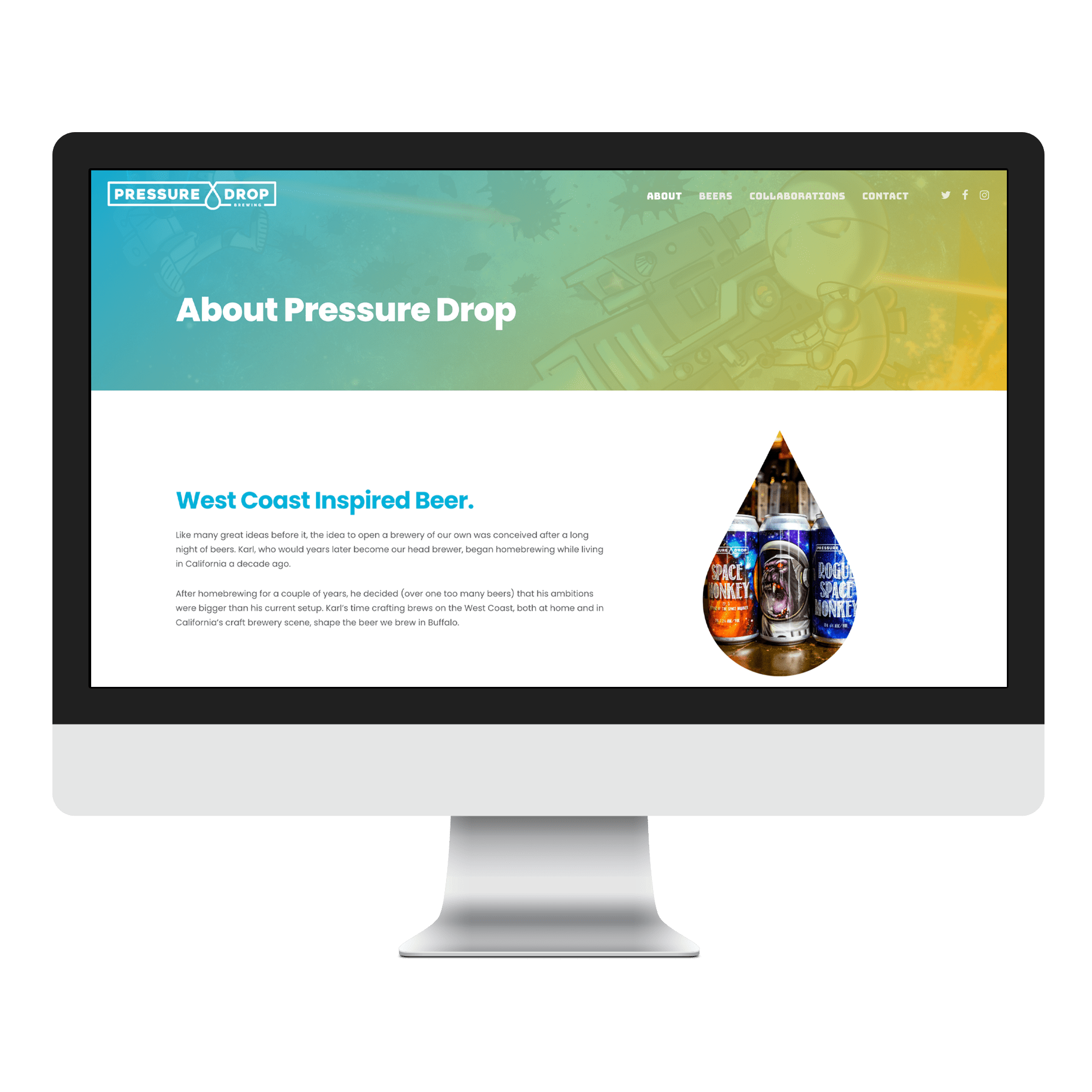 Pressure Drop Brewing website desktop mockup