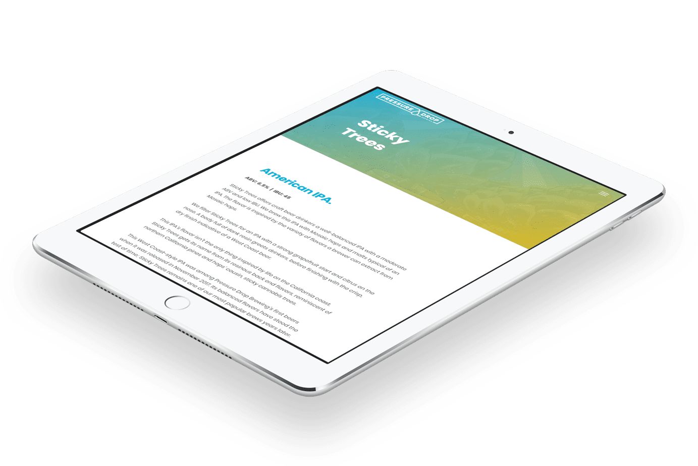 Pressure Drop Brewing website design tablet