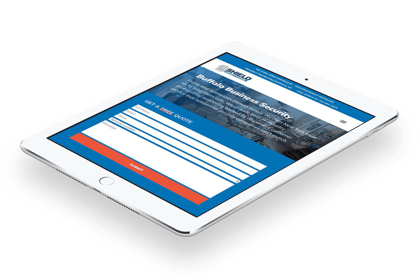 Shield Security Systems website featuring geofencing