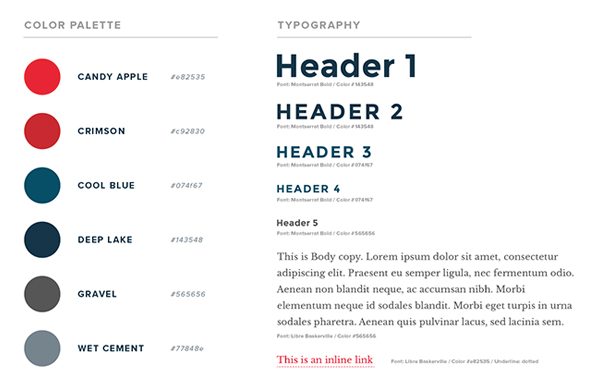 Example of a social media style guide with colors and fonts