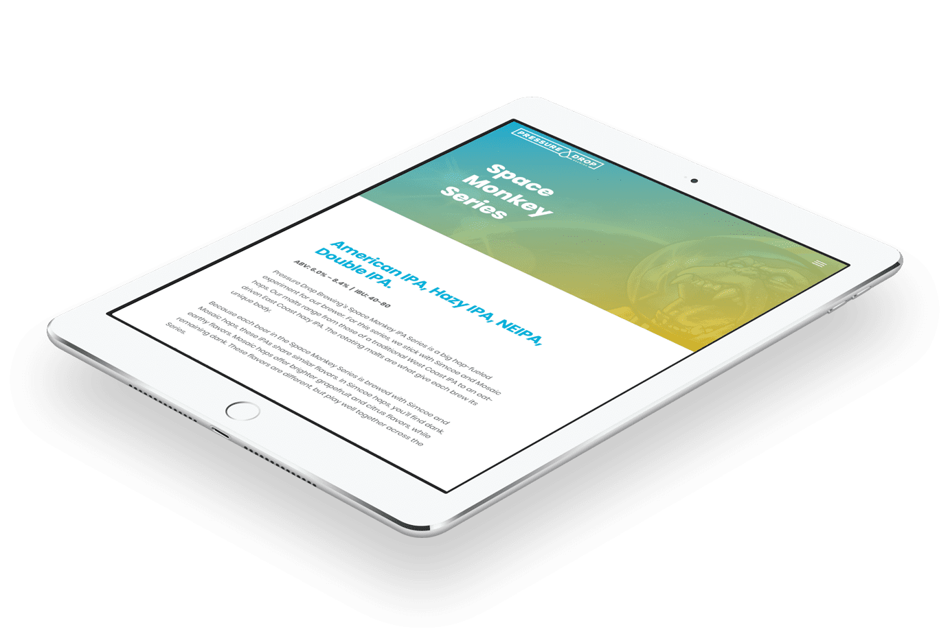 Pressure Drop Brewing optimized website content preview on tablet