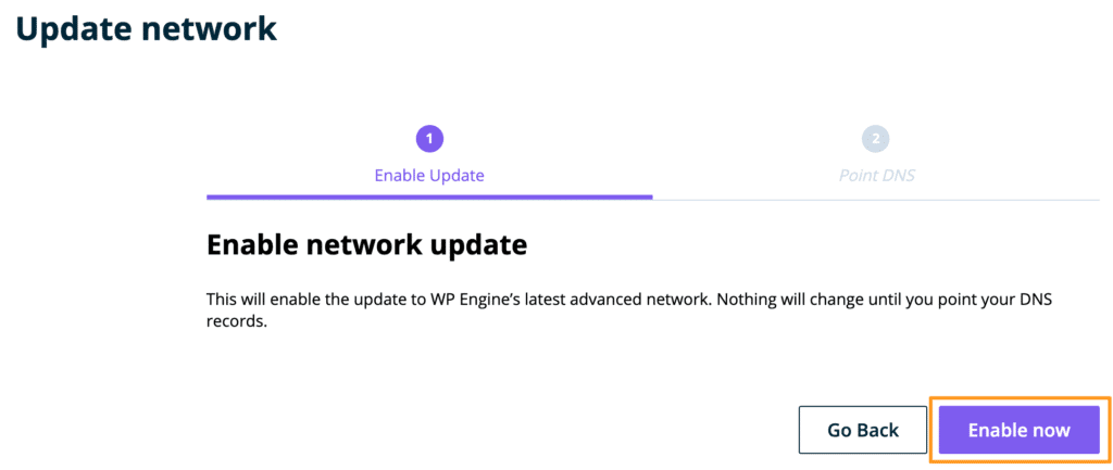 Screenshot of WP Engine enable network update